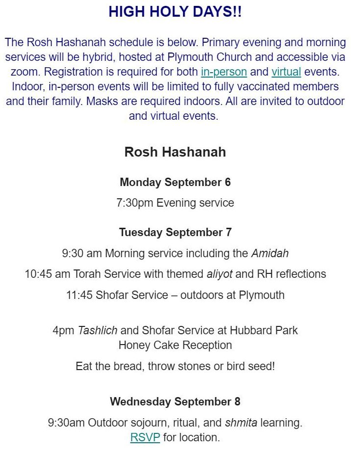 Rosh Hashanah Schedule 